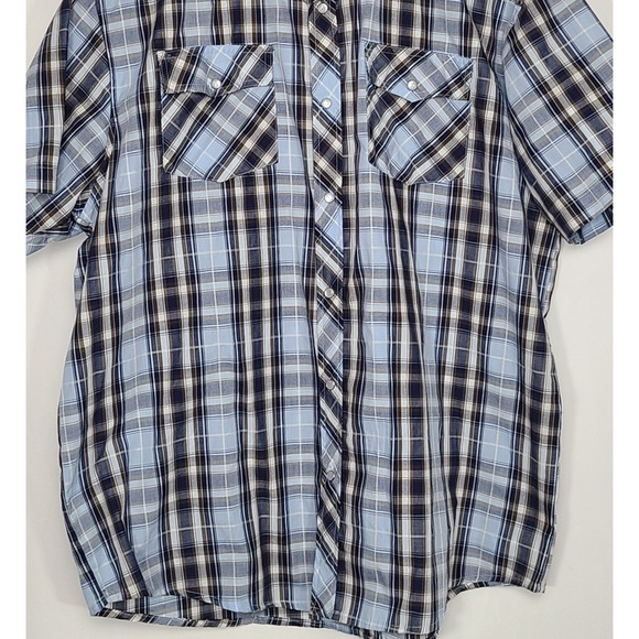 Gioberti Men's Short Sleeve Pearl Snap Shirt Blue Black Plaid XL - Picture 3 of 8